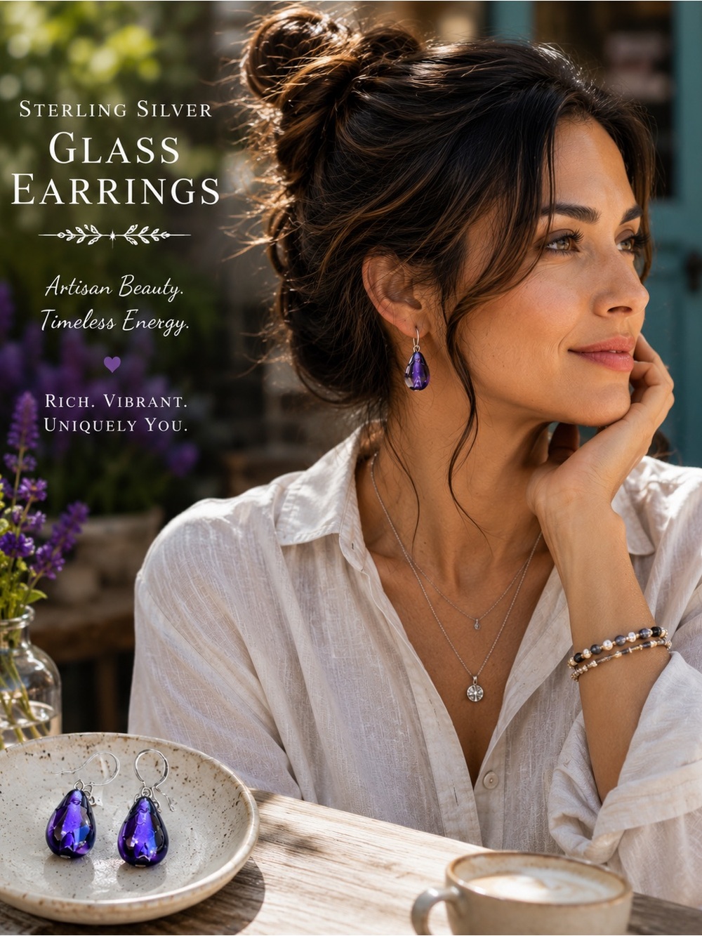 Artisan Sterling Silver Purple Glass Teardrop Earrings